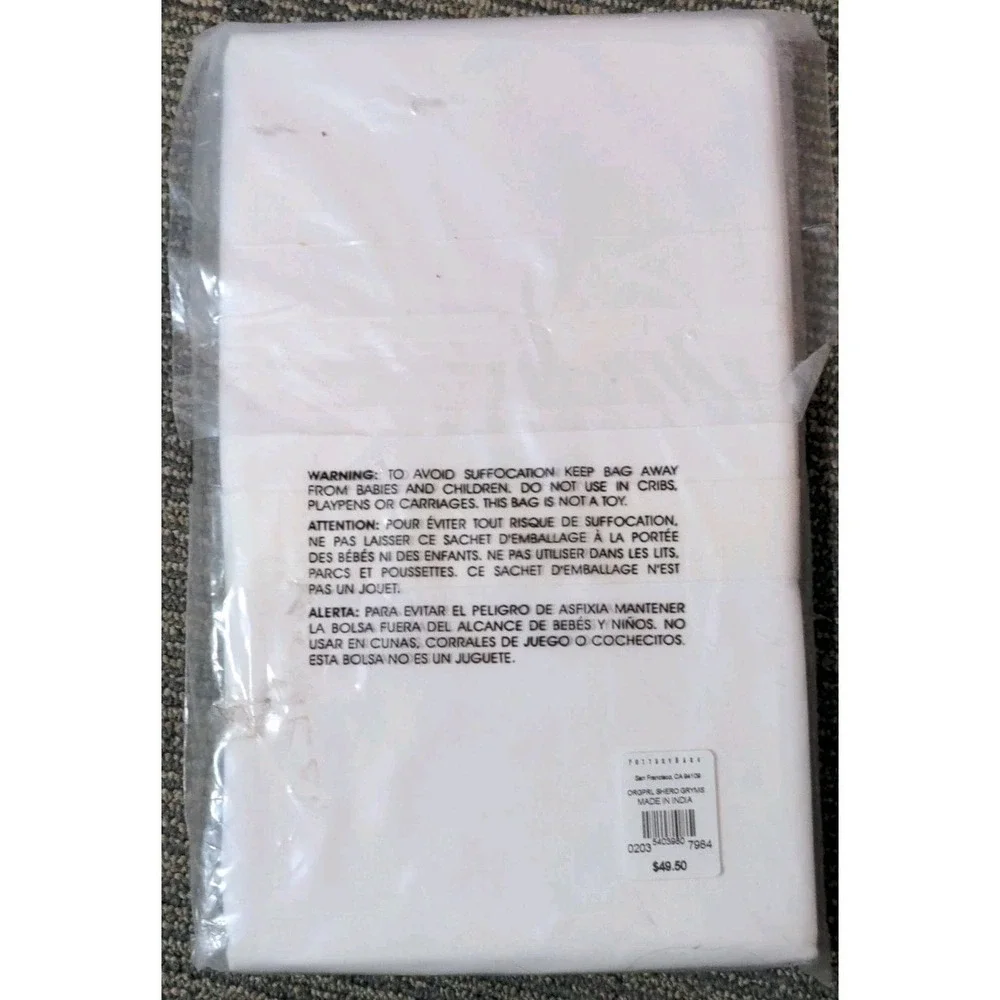 Pottery Barn Pearl Organic Cotton‎ Sham Euro Pillow GRAY MIST Embroidered NEW